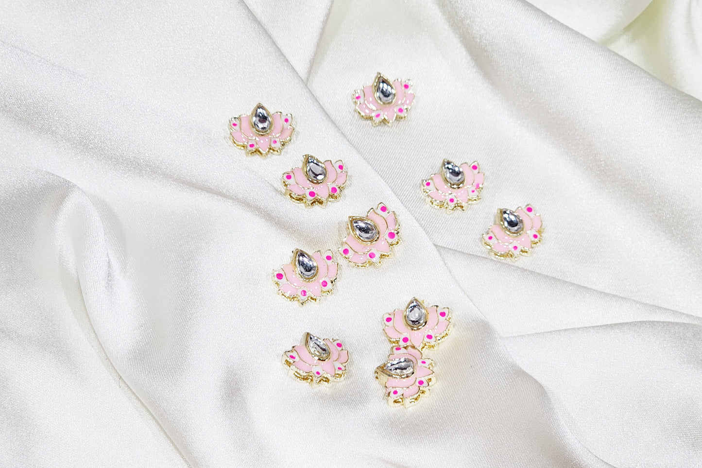 Lotus Design Kundan Buttons - Pack Of 10 pieces