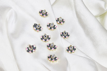 Lotus Design Kundan Buttons - Pack Of 10 pieces