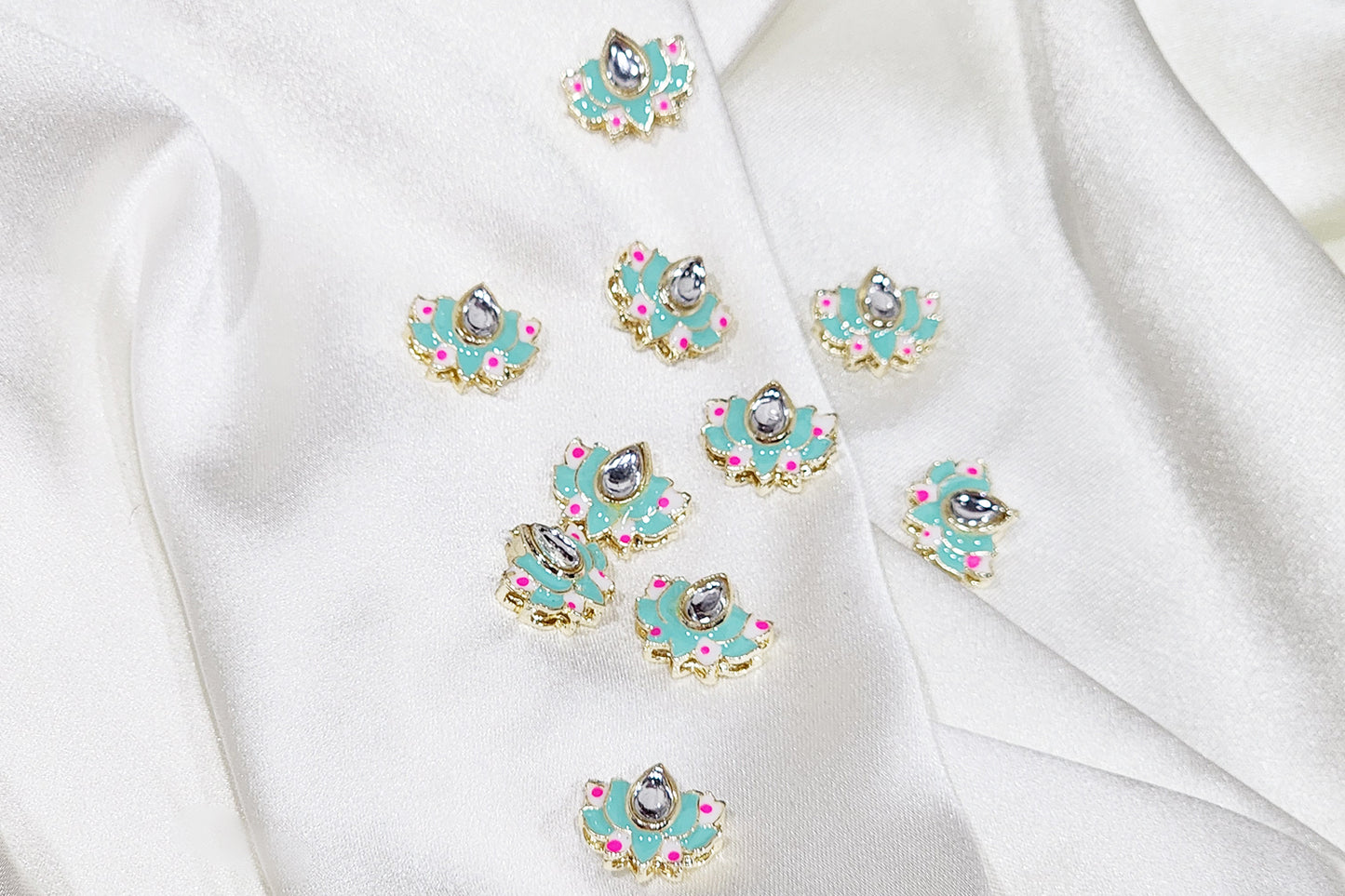 Lotus Design Kundan Buttons - Pack Of 10 pieces