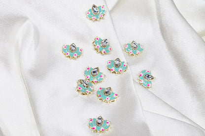 Lotus Design Kundan Buttons - Pack Of 10 pieces
