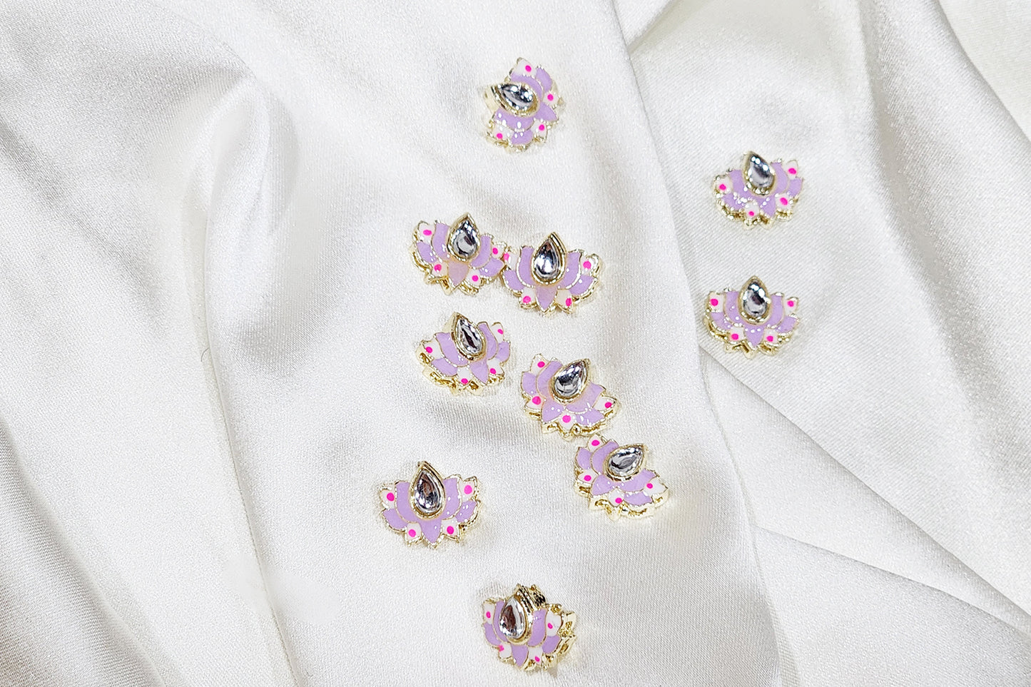 Lotus Design Kundan Buttons - Pack Of 10 pieces