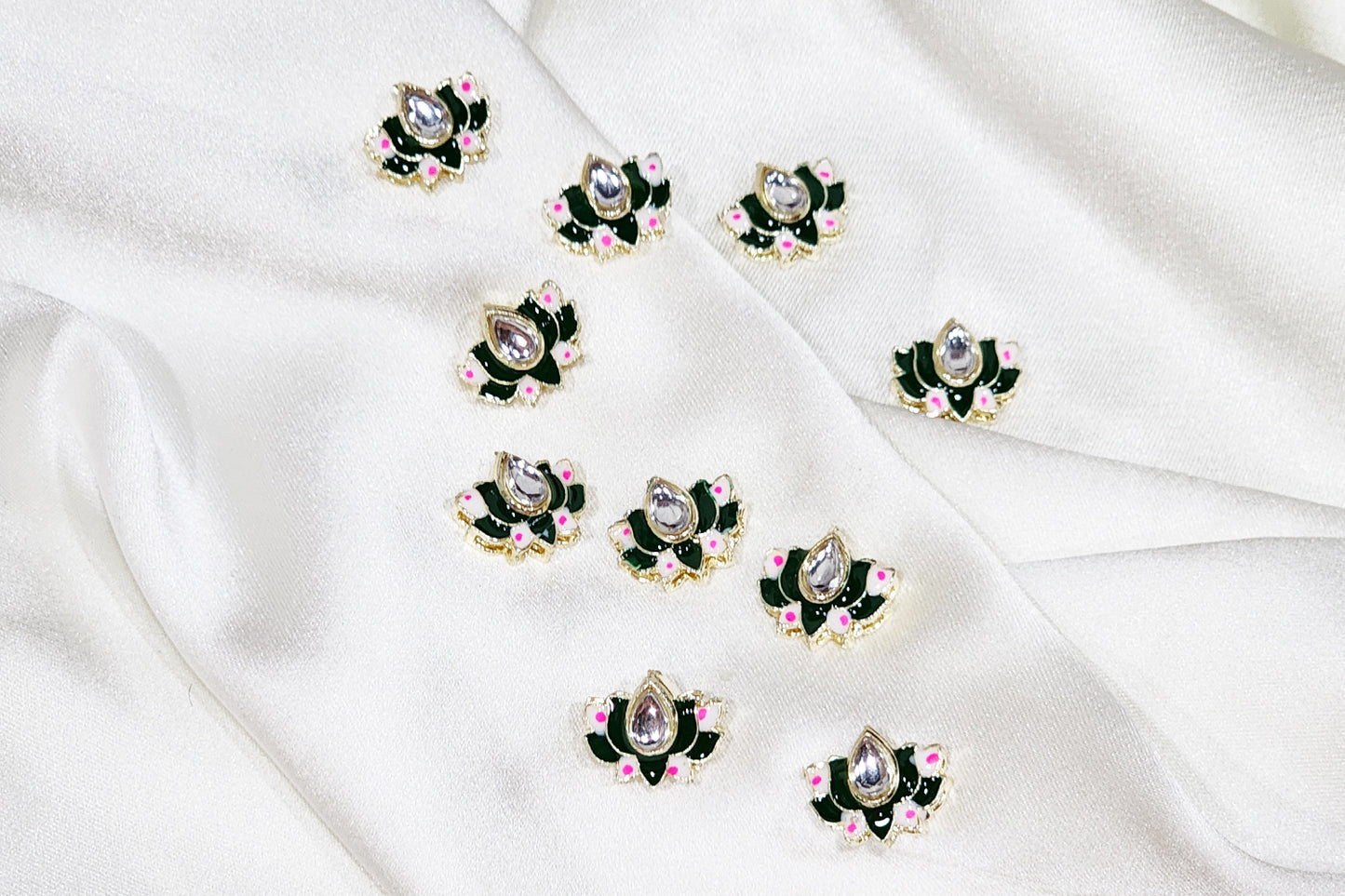 Lotus Design Kundan Buttons - Pack Of 10 pieces