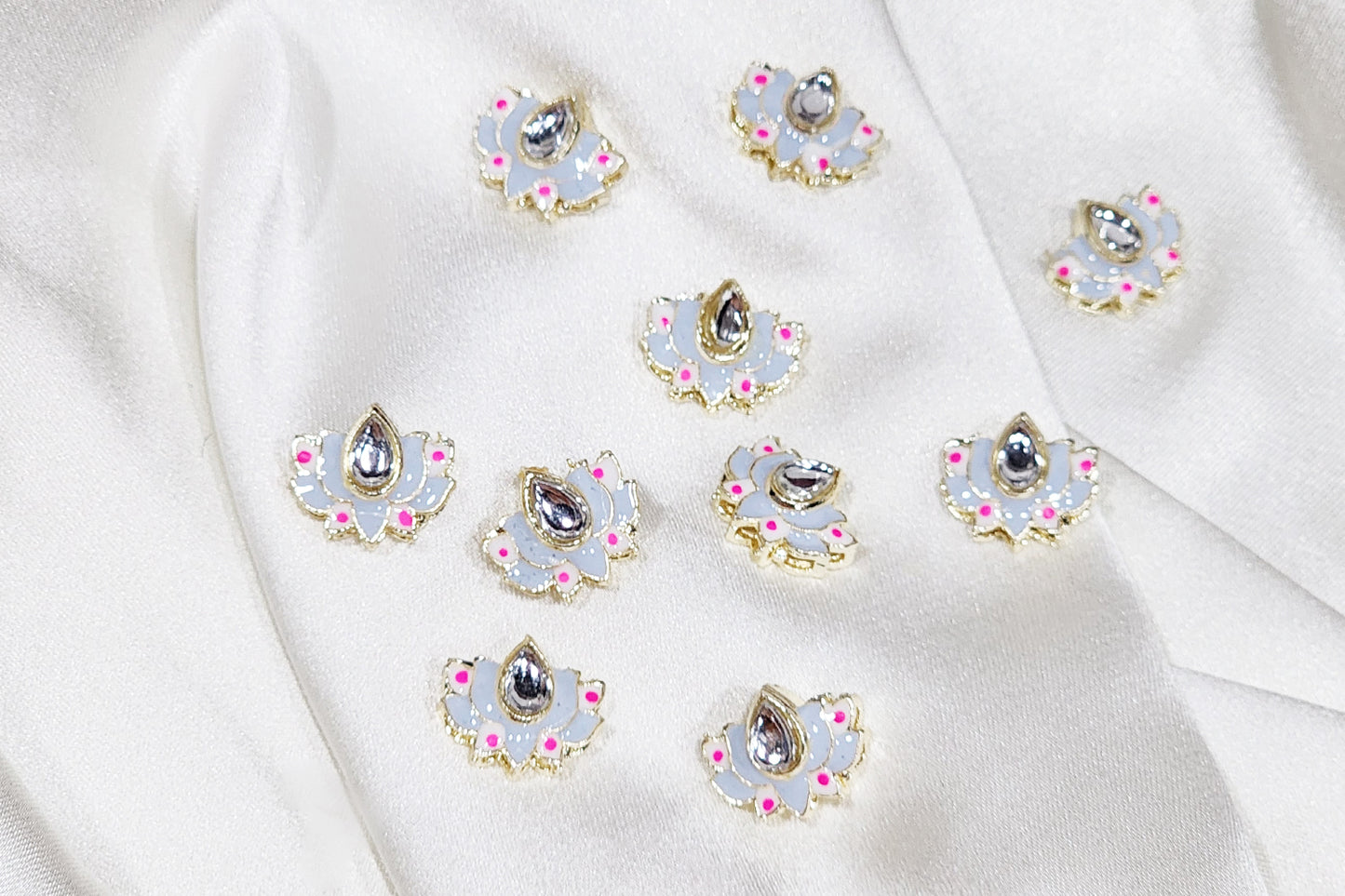 Lotus Design Kundan Buttons - Pack Of 10 pieces