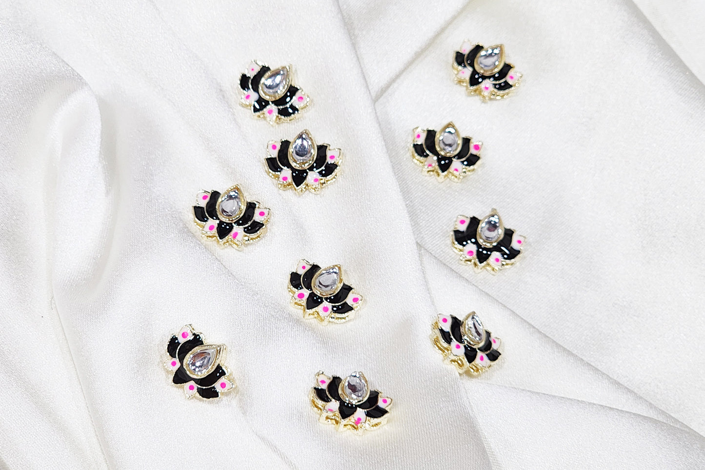Lotus Design Kundan Buttons - Pack Of 10 pieces