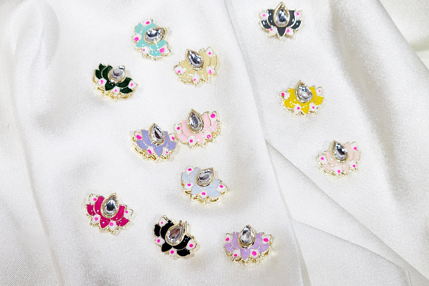 Lotus Design Kundan Buttons - Pack Of 10 pieces