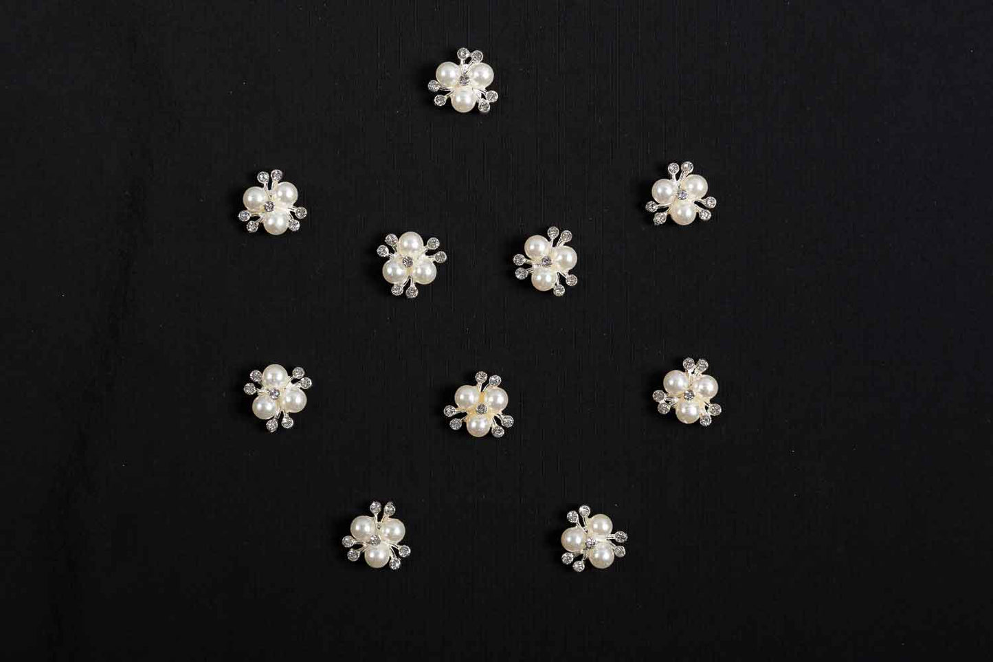 Silver Designer Pearls and Stonework Buttons 10 Pieces