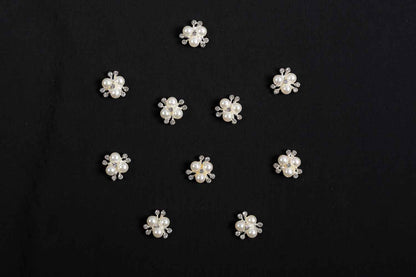Silver Designer Pearls and Stonework Buttons 10 Pieces