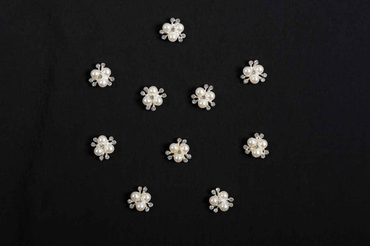 Silver Designer Pearls and Stonework Buttons 10 Pieces