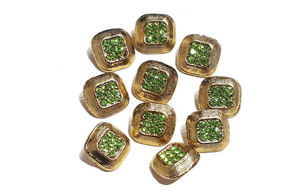 Green-Golden Square Shape Metal Buttons