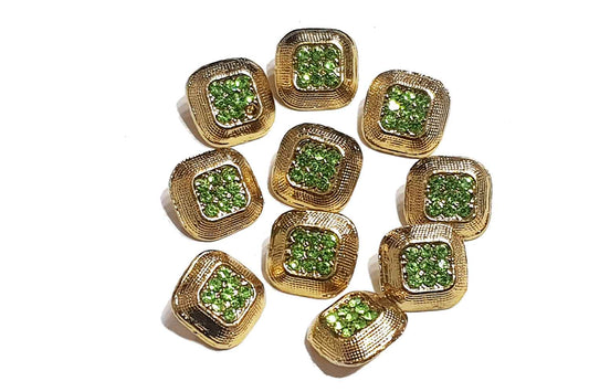 Green-Golden Square Shape Metal Buttons