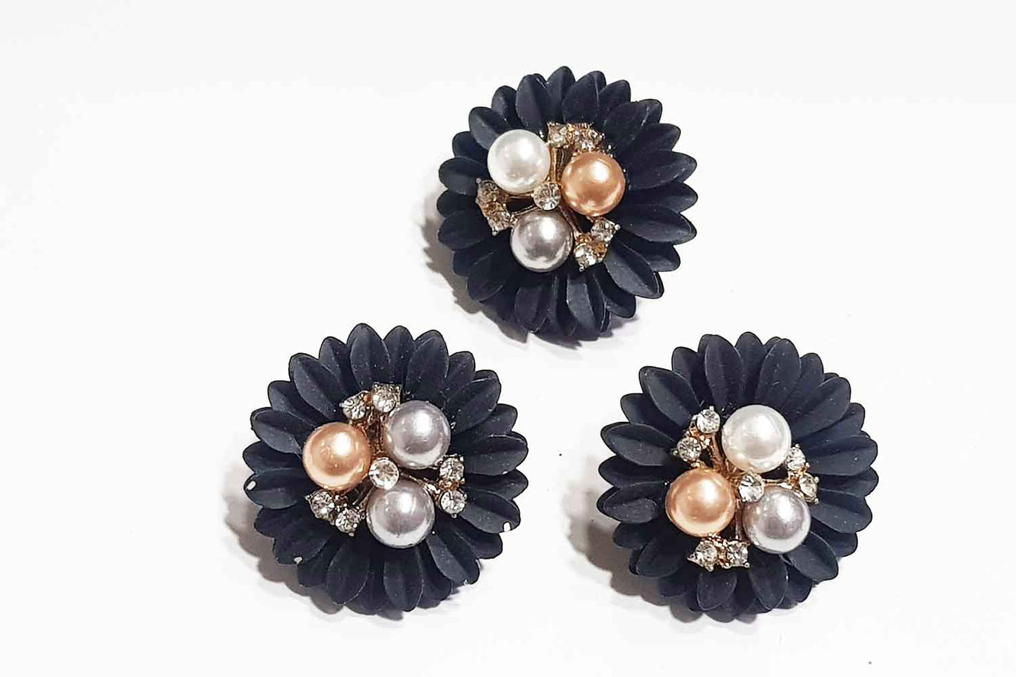 Designer Pearl work Flower Shape Metal Buttons 3 Pieces