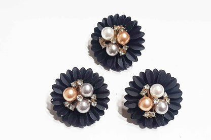 Designer Pearl work Flower Shape Metal Buttons 3 Pieces