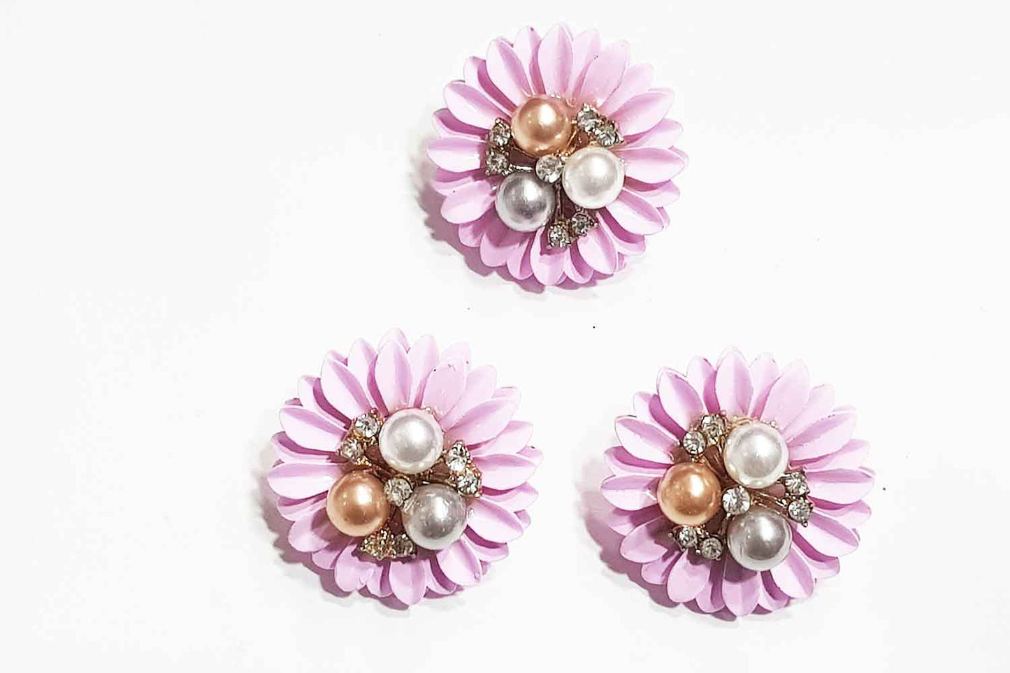 Designer Pearl work Flower Shape Metal Buttons 3 Pieces