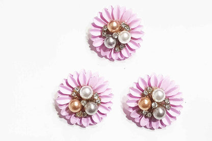 Designer Pearl work Flower Shape Metal Buttons 3 Pieces
