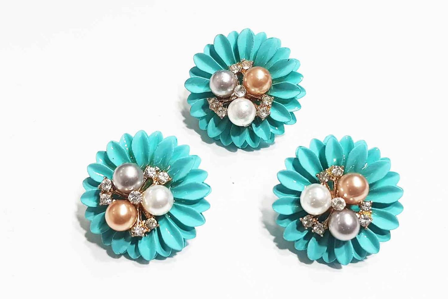 Designer Pearl work Flower Shape Metal Buttons 3 Pieces