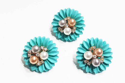 Designer Pearl work Flower Shape Metal Buttons 3 Pieces