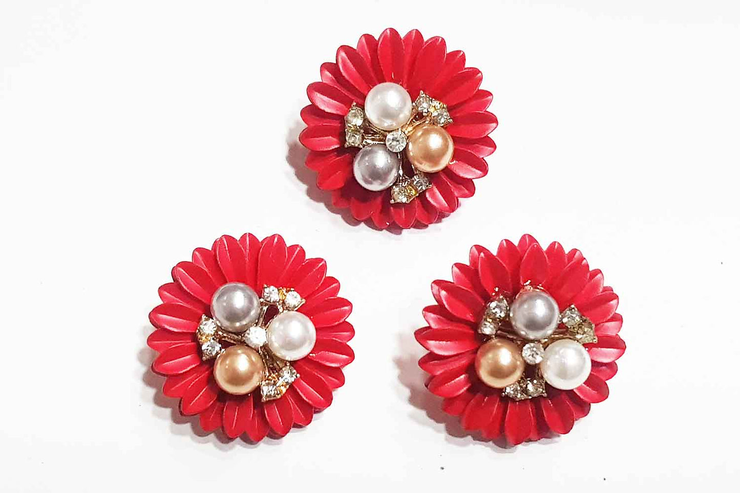 Designer Pearl work Flower Shape Metal Buttons 3 Pieces