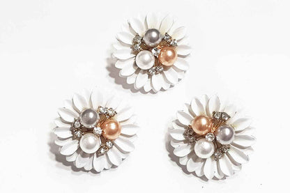 Designer Pearl work Flower Shape Metal Buttons 3 Pieces