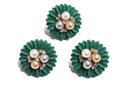 Designer Pearl work Flower Shape Metal Buttons 3 Pieces