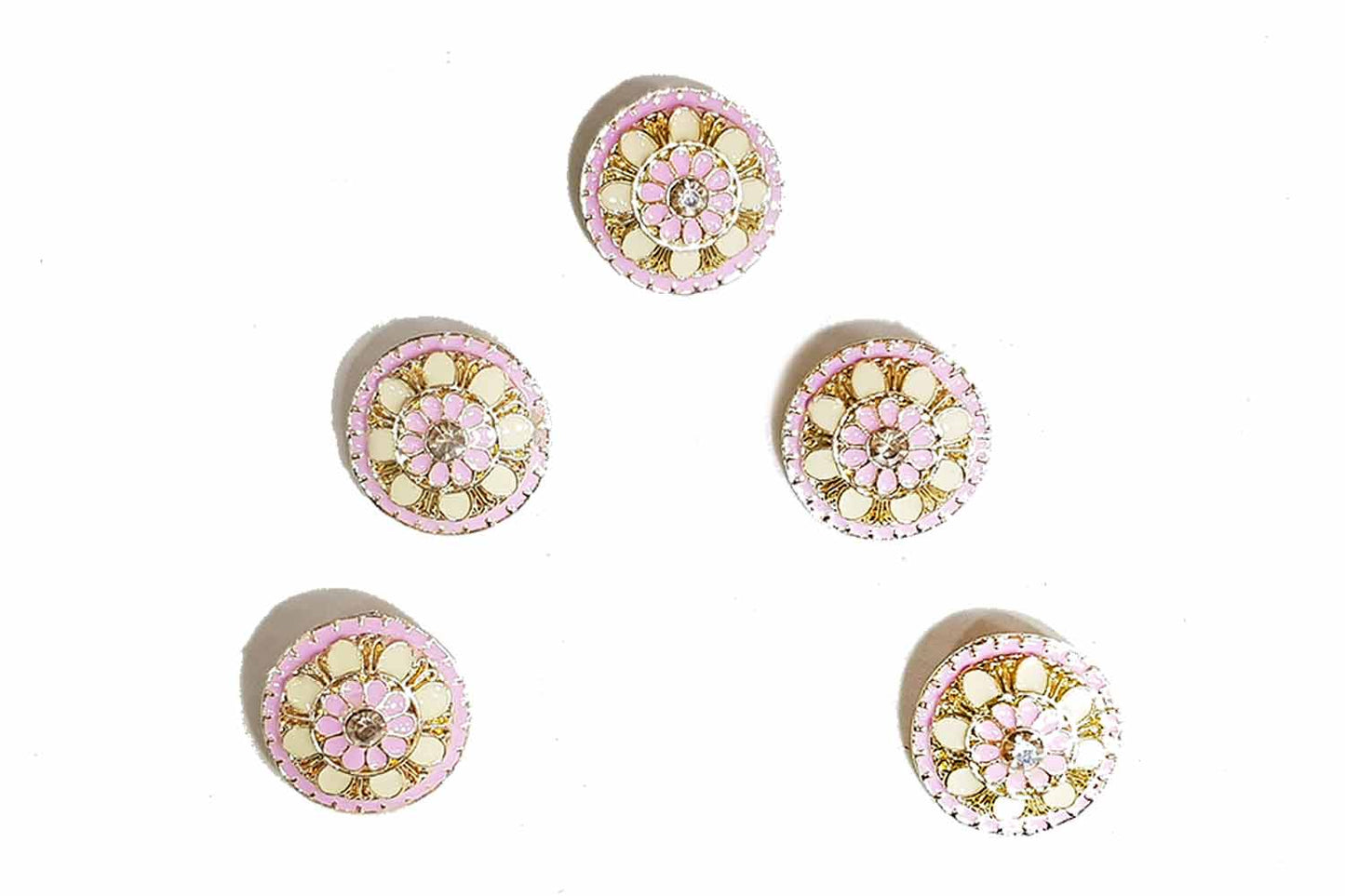 Round Shape Flower Design Mina Buttons Pack of 5 Pieces