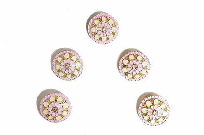 Round Shape Flower Design Mina Buttons Pack of 5 Pieces