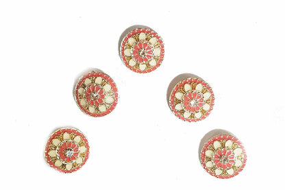 Round Shape Flower Design Mina Buttons Pack of 5 Pieces