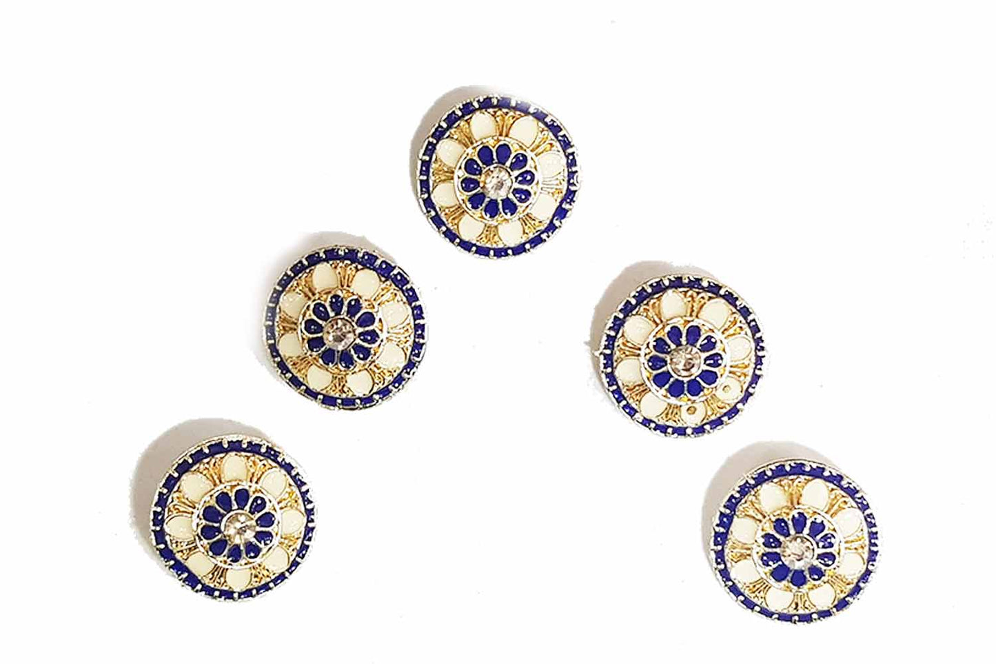 Round Shape Flower Design Mina Buttons Pack of 5 Pieces