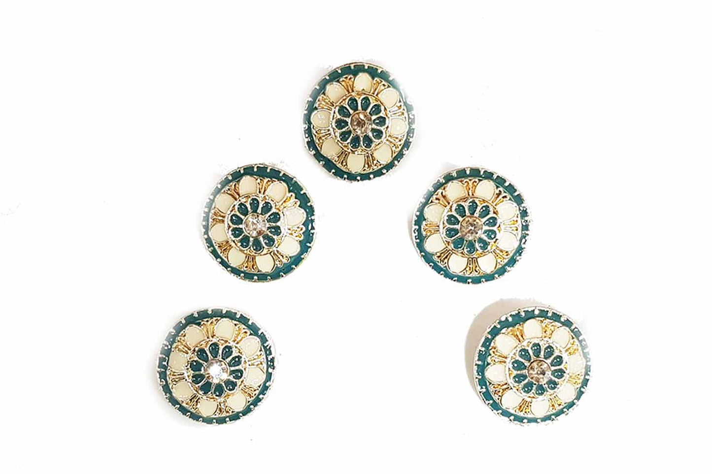 Round Shape Flower Design Mina Buttons Pack of 5 Pieces