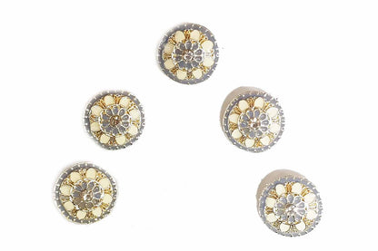 Round Shape Flower Design Mina Buttons Pack of 5 Pieces