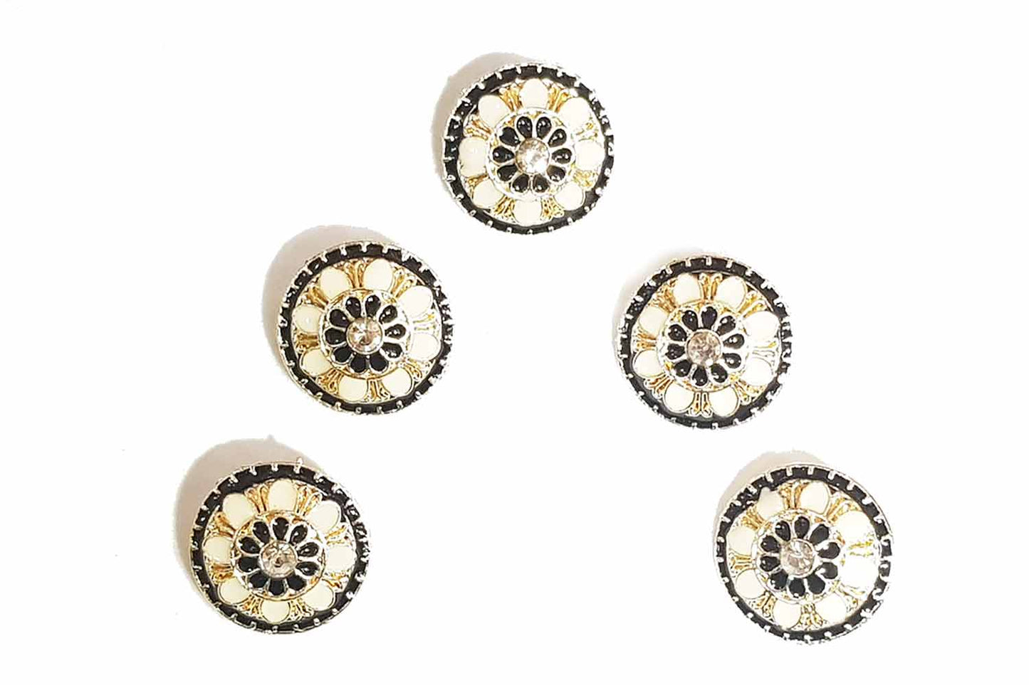 Round Shape Flower Design Mina Buttons Pack of 5 Pieces
