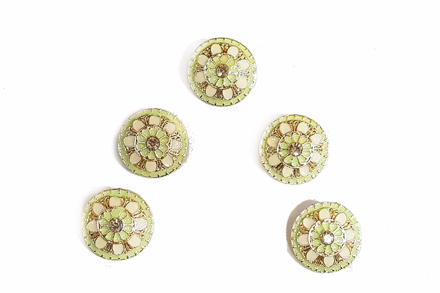 Round Shape Flower Design Mina Buttons Pack of 5 Pieces