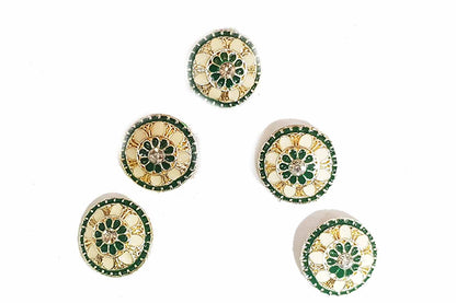Round Shape Flower Design Mina Buttons Pack of 5 Pieces