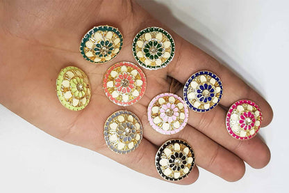 Round Shape Flower Design Mina Buttons Pack of 5 Pieces