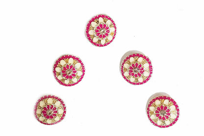 Round Shape Flower Design Mina Buttons Pack of 5 Pieces