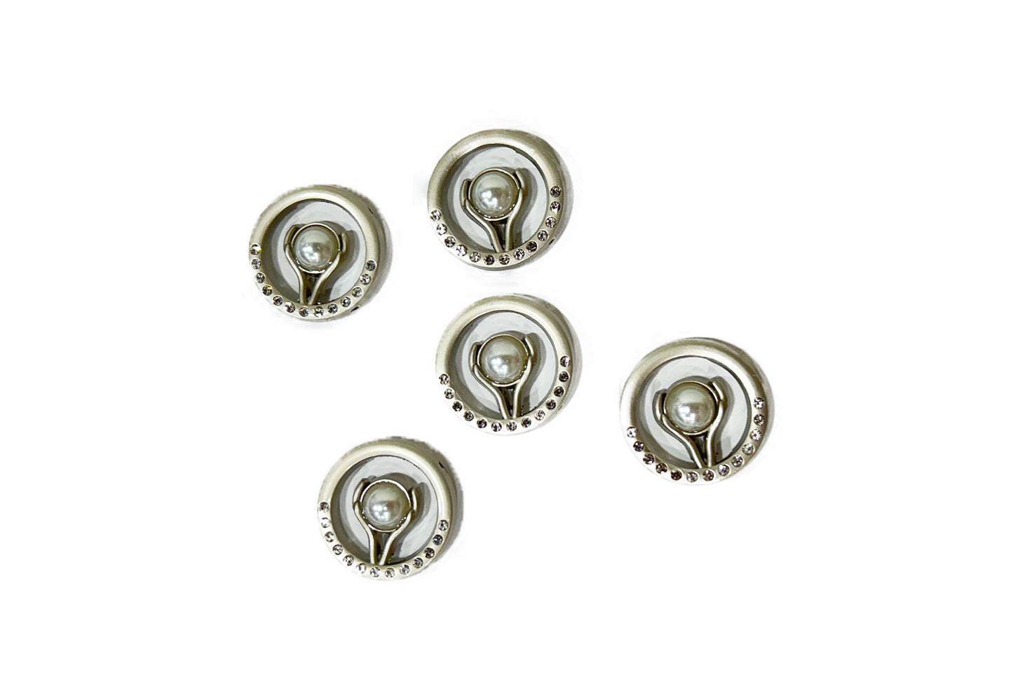 Fancy Metal Round Buttons with Pearl 5 PCS
