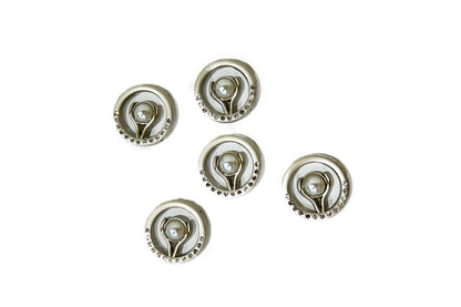 Fancy Metal Round Buttons with Pearl 5 PCS
