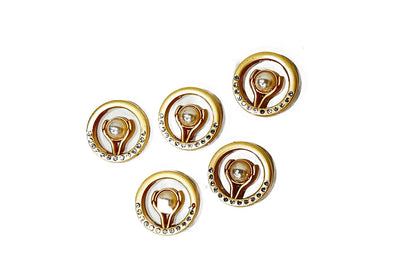 Fancy Metal Round Buttons with Pearl 5 PCS