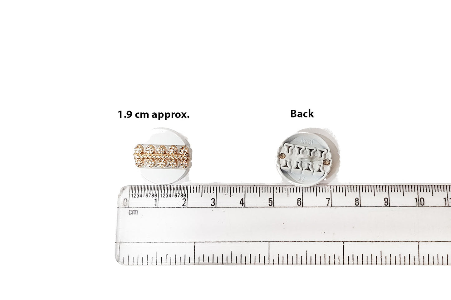 White Golden Metal Round Buttons 5 Pcs