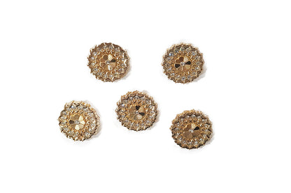 Golden Color Stonework Round Metal Buttons 5 Pcs
