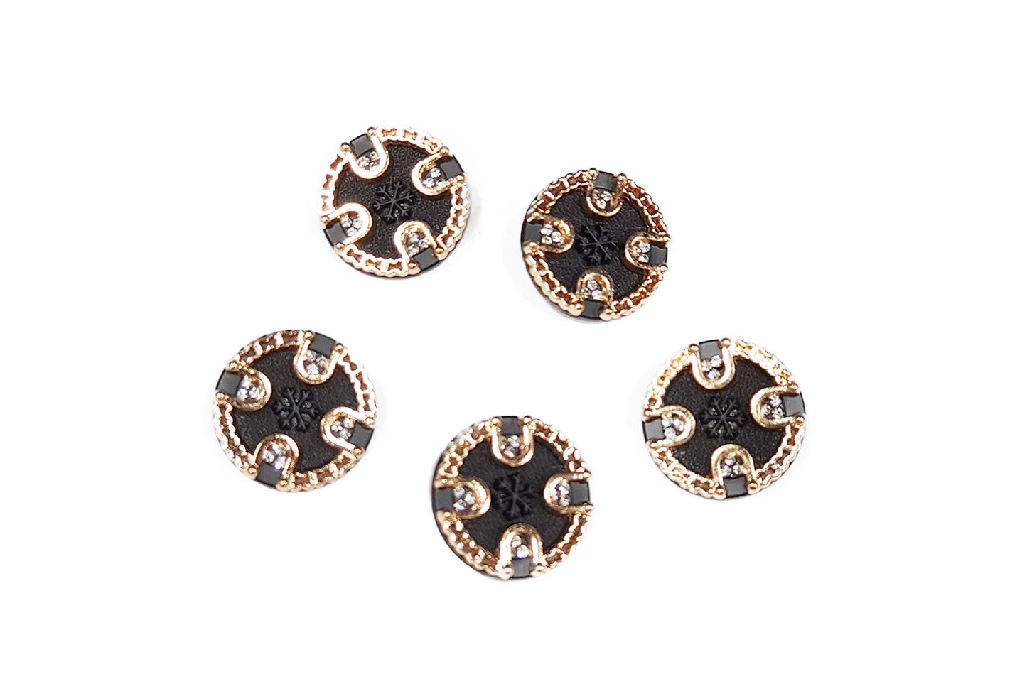 Designer Black & Gold Stonework Metal Buttons – Pack of 5