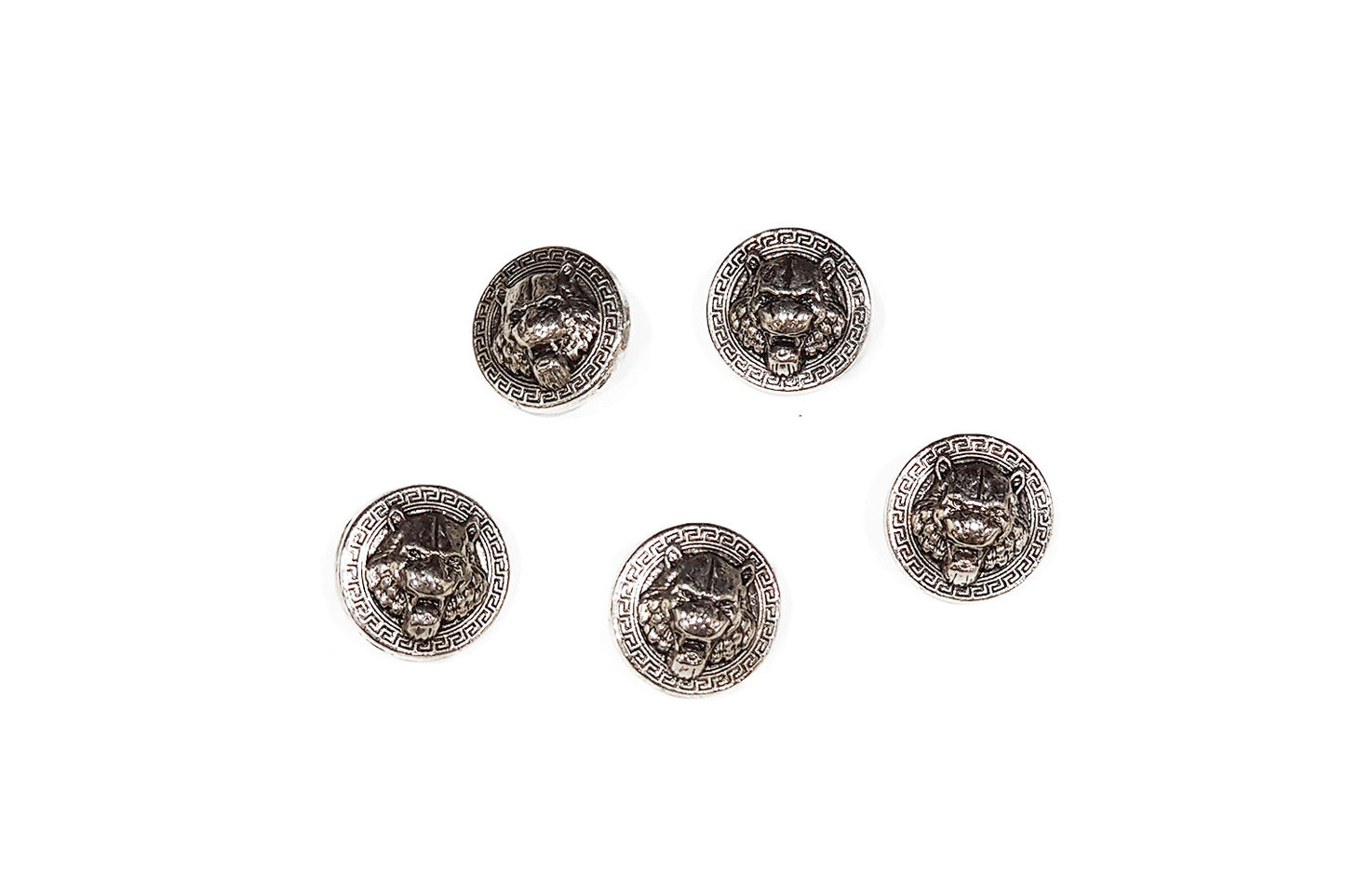 Silver Round Shape Lion Metal Round Buttons Package of 5 Pcs