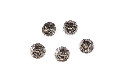 Silver Round Shape Lion Metal Round Buttons Package of 5 Pcs