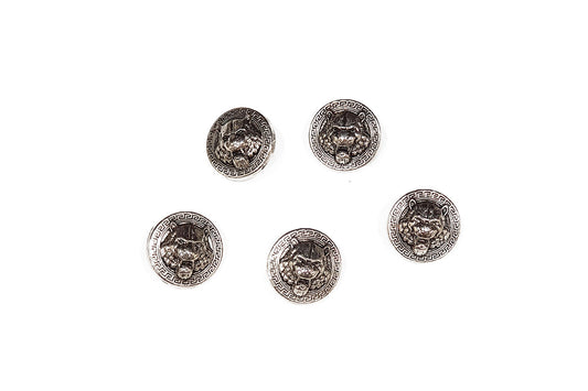 Silver Round Shape Lion Metal Round Buttons Package of 5 Pcs