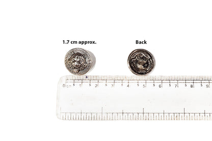 Silver Round Shape Lion Metal Round Buttons Package of 5 Pcs