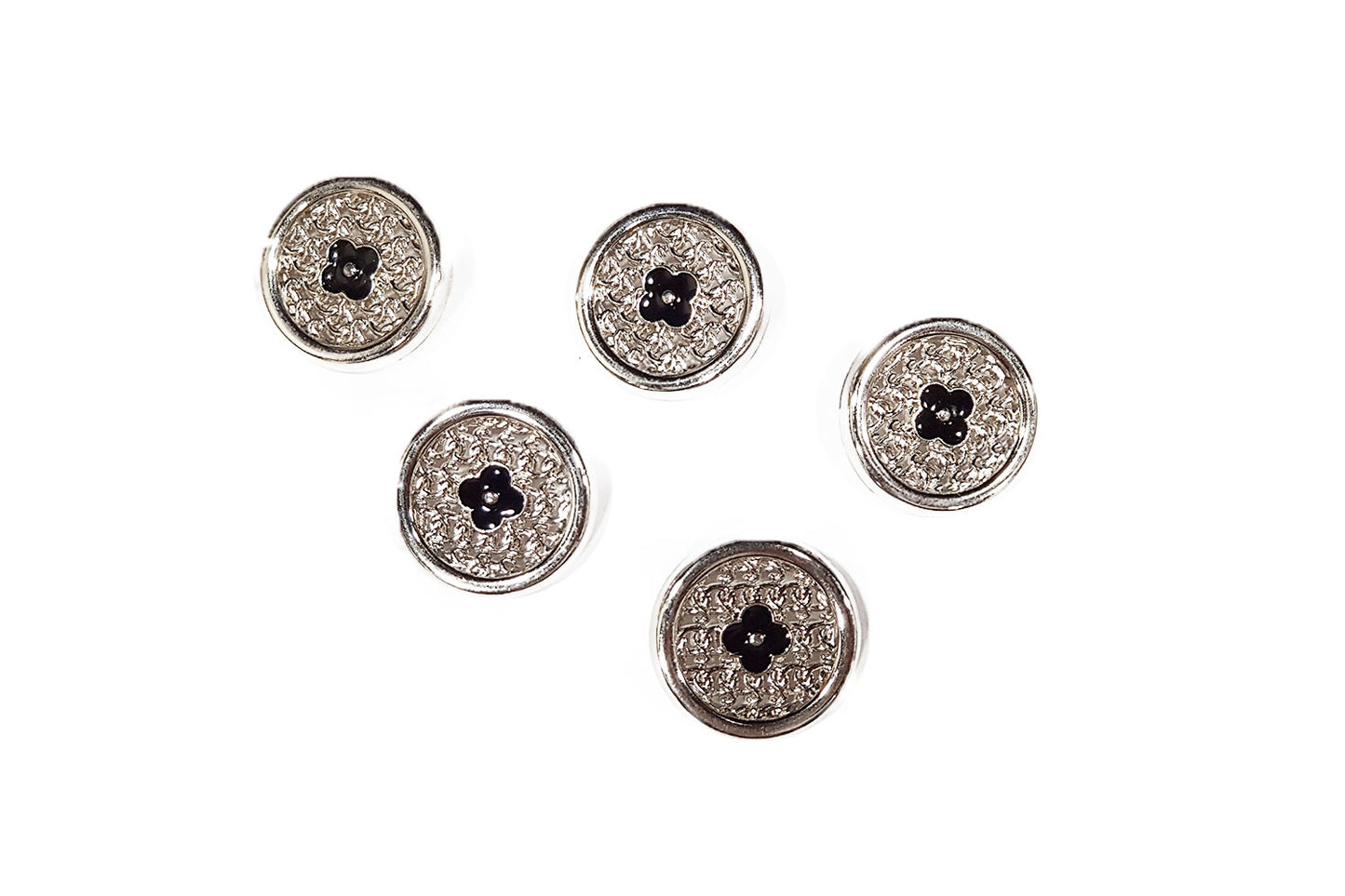 Silver Black color Metal Round Buttons Package of 5 Pcs