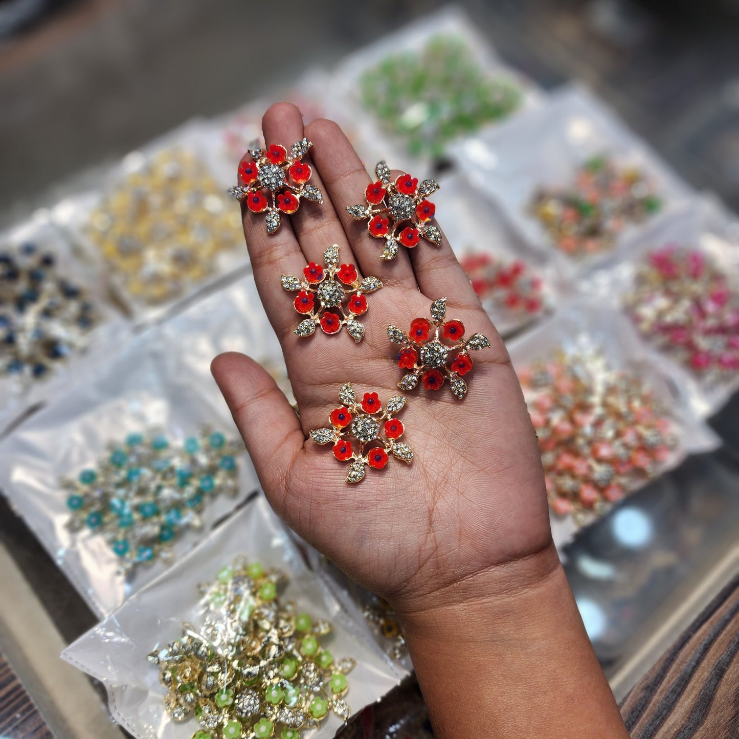 Stonework fancy flower buttons (Pack Of 5 Pieces)