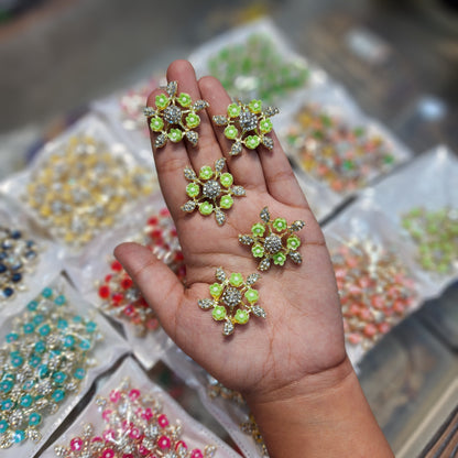 Stonework fancy flower buttons (Pack Of 5 Pieces)