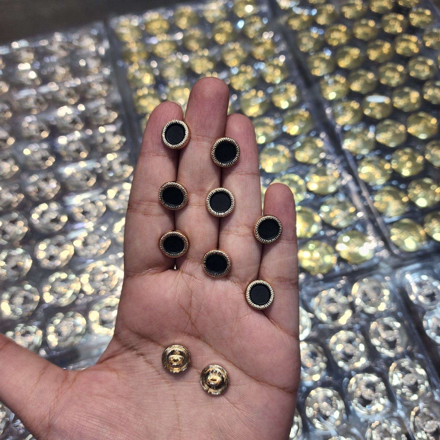Round Black Shirt Buttons with Golden border