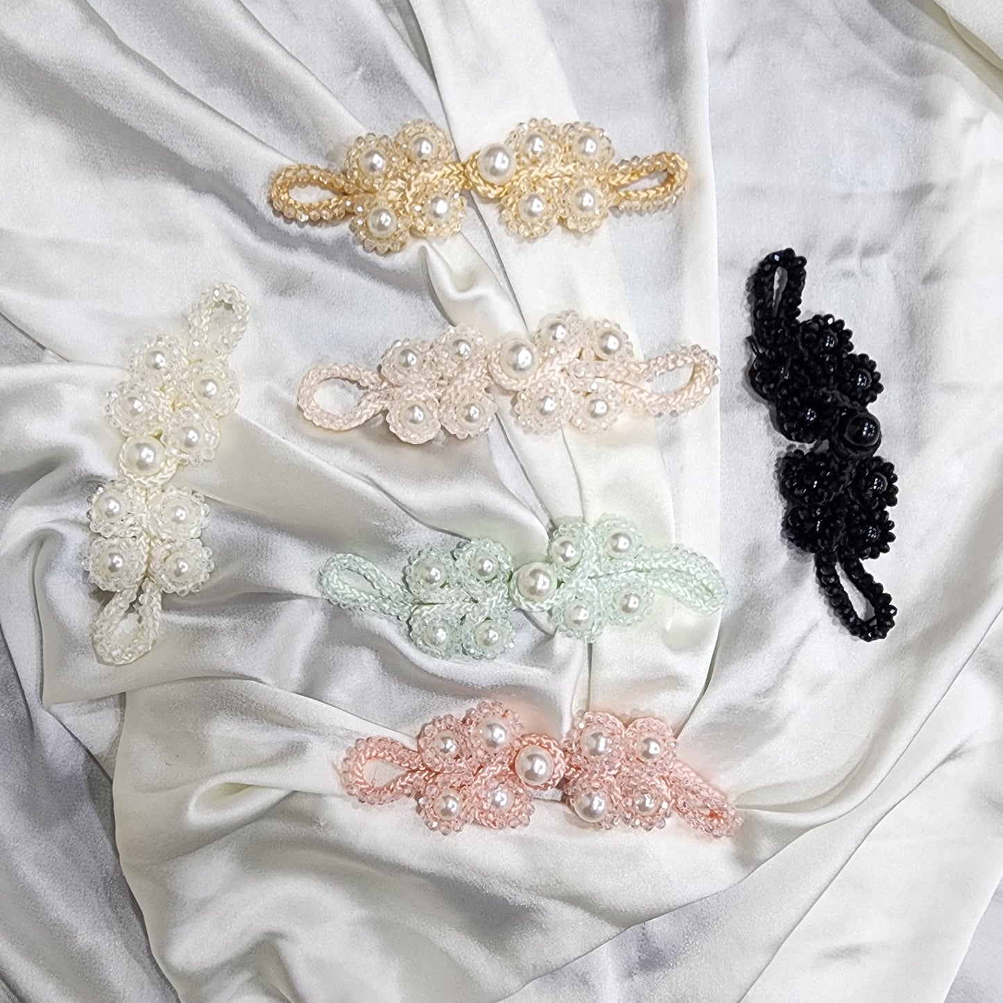 Designer Crystal and Pearl work Frog Buttons 2 Pairs