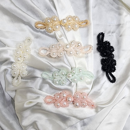 Designer Crystal and Pearl work Frog Buttons 2 Pairs